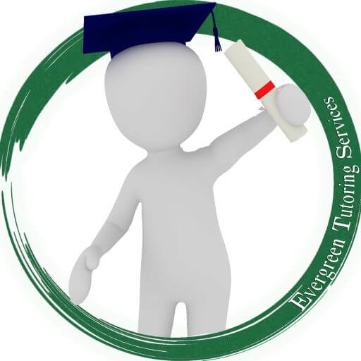 Evergreen Tutoring Services logo. Student holding degree